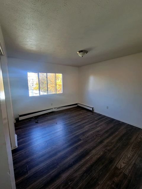 3 Bedroom Apartment at Allen House #307, Cleveland OH — Empty living room with wood-look flooring and window.